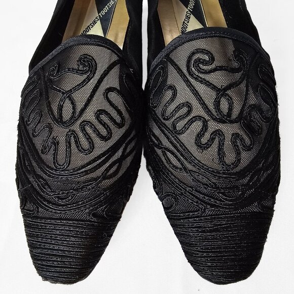 Vintage Mootsies Tootsies 90's Black Embroidered Slip On Flats - Picture 5 of 6